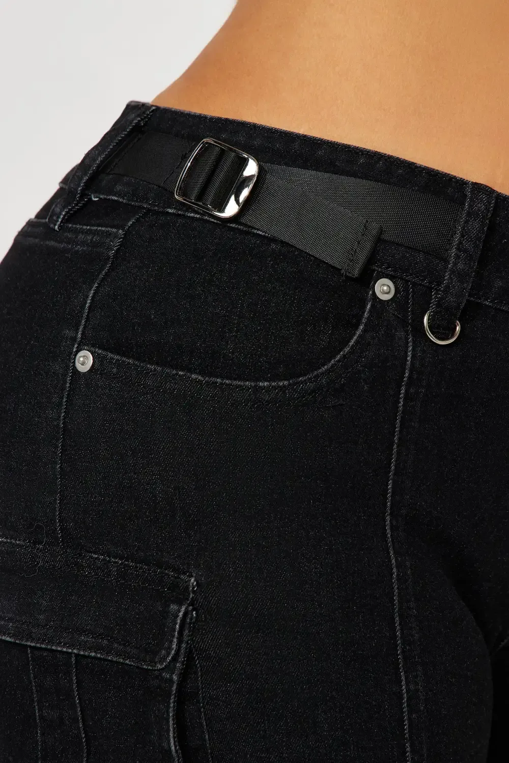 On Your Block Cargo Denim Shorts - Black
