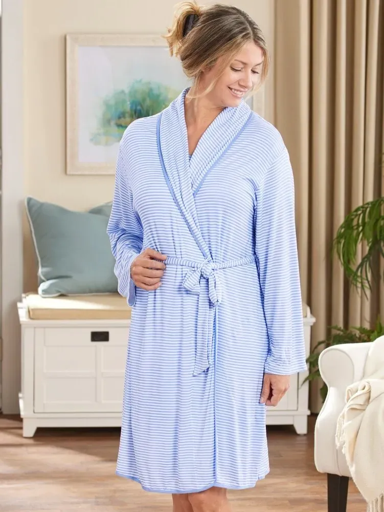 Ella Simone Women's Fresh Stripes Cooling Wrap Robe
