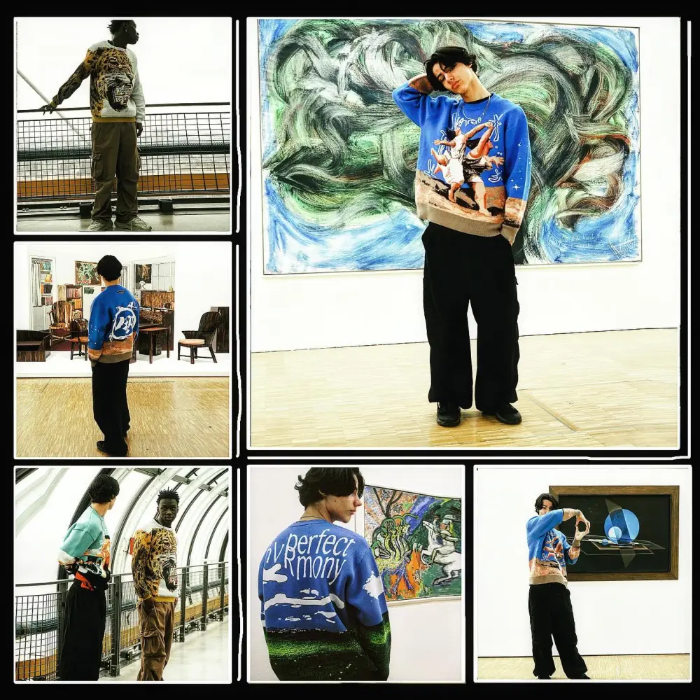Blue Sweater Renaissance Street Wear Fashion Printing Seasonal Trend Special Design
