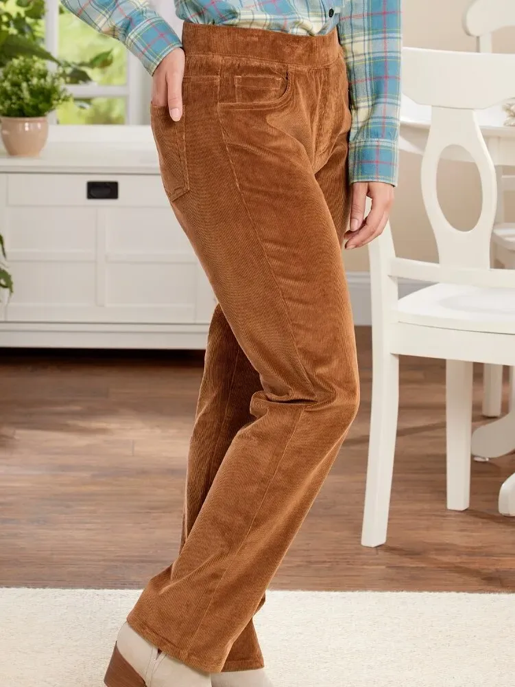 Women's Elastic-Waist Cotton Corduroy Pants