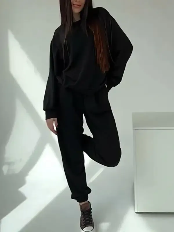 Women's Round Neck Solid Color Sports Two-piece Suit