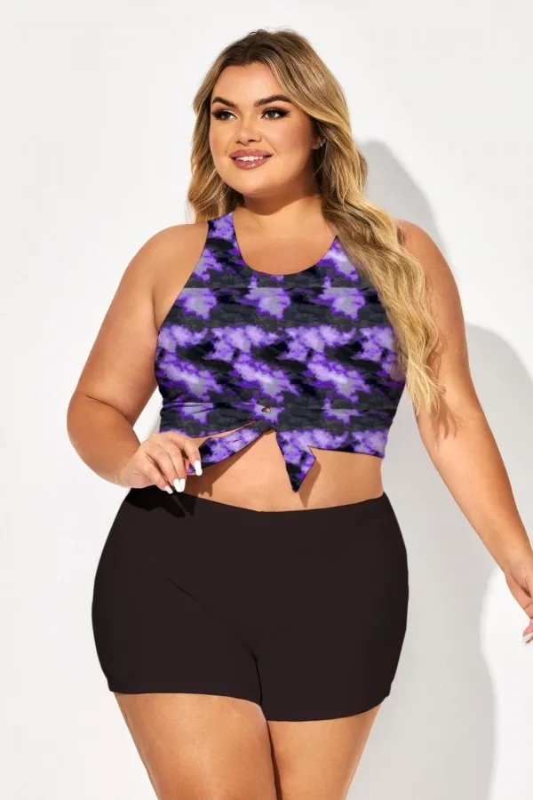 Plus Size Tie-Dye Knotted Crop Bikini Top