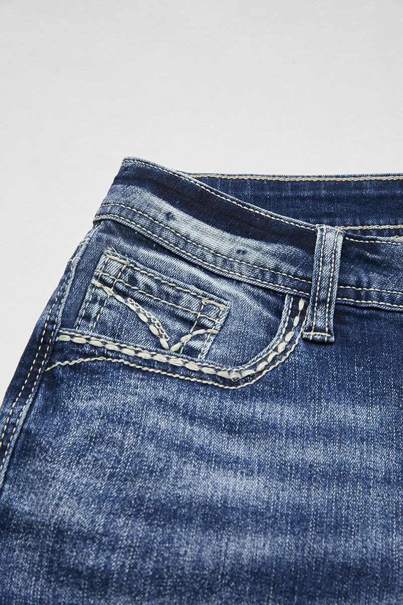 Stitch Detail Wash Stretchy Low Waist Capri Jeans