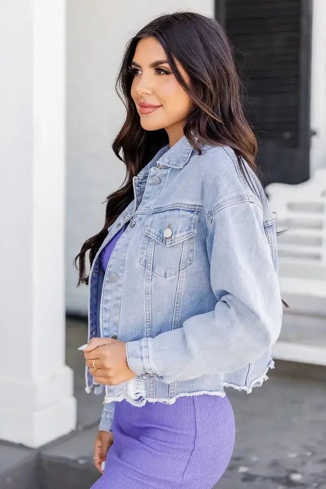 There's Nothing Like Me Light Wash Distressed Hem Denim Jacket