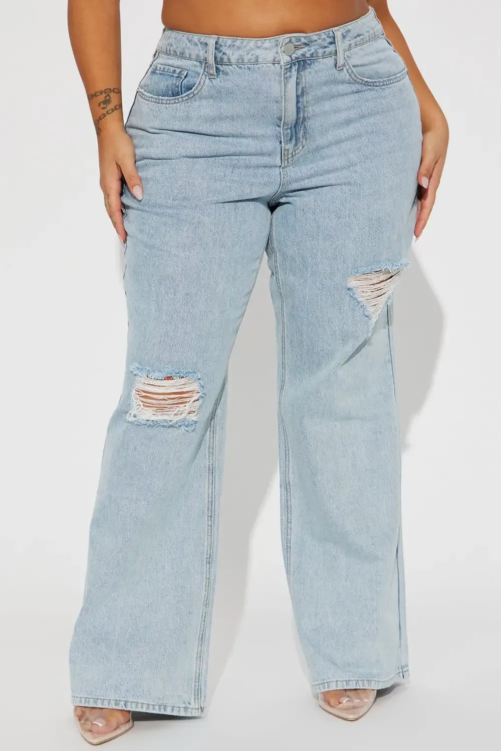 Fly By Night Non Stretch Wide Leg Jean - Light Wash