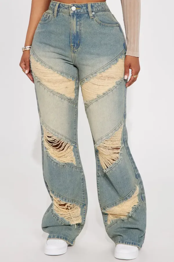 Of Significance Shredded Straight Leg Jeans - Vintage Wash