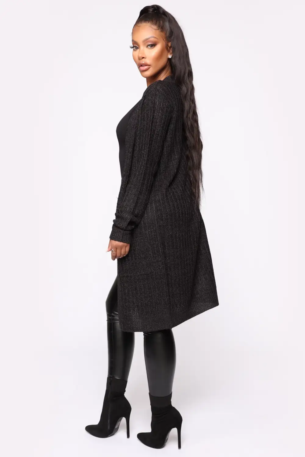 Throw It On Ribbed Cardigan - Black/Charcoal