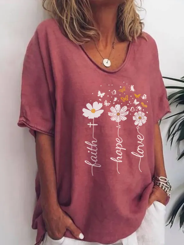 Faith cross and flower printed women graphic tees