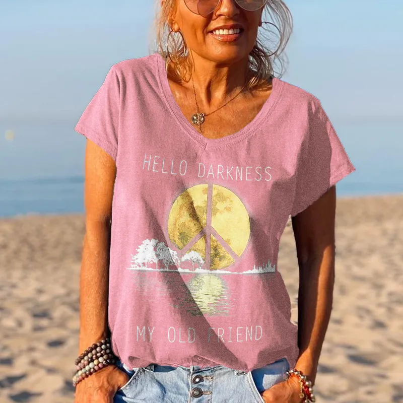 HELLO DARKNESS Women's peace logo casual T-shirt
