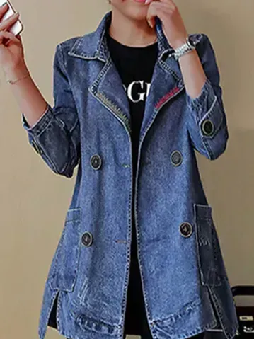 Lapel Collar Plain Casual Denim Jacket
