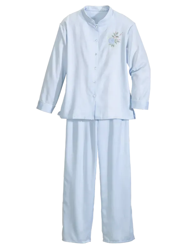 Women's Brushed-Back-Satin Embroidered Pajama Set