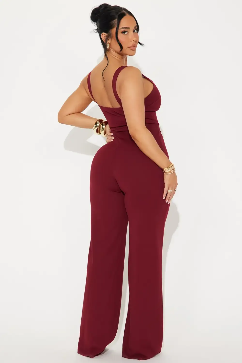 Theya Crepe Wide Leg Jumpsuit - Wine