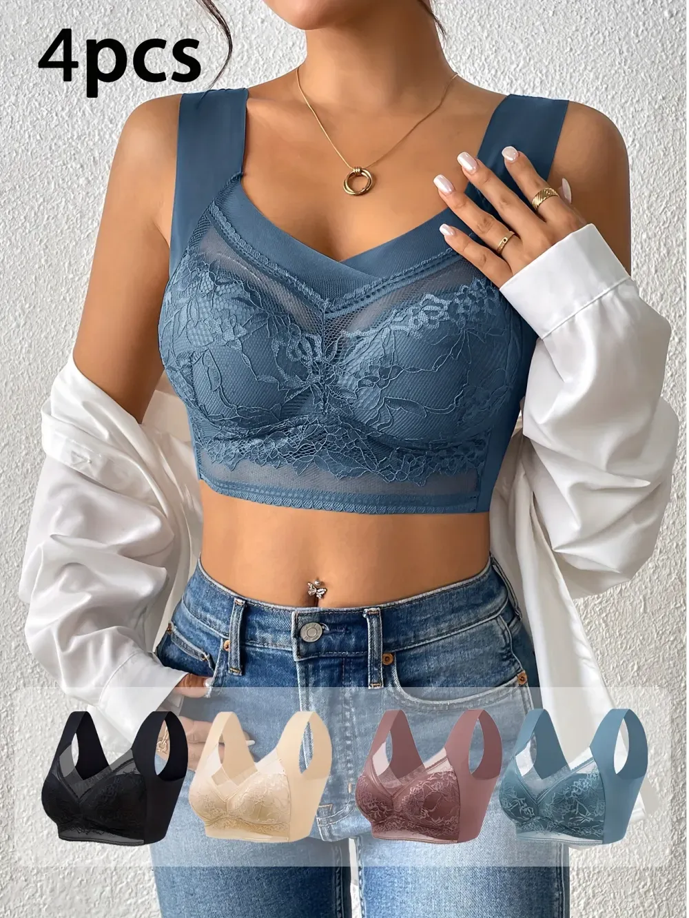 4pcs of mixed color Women's lace contrast underwear