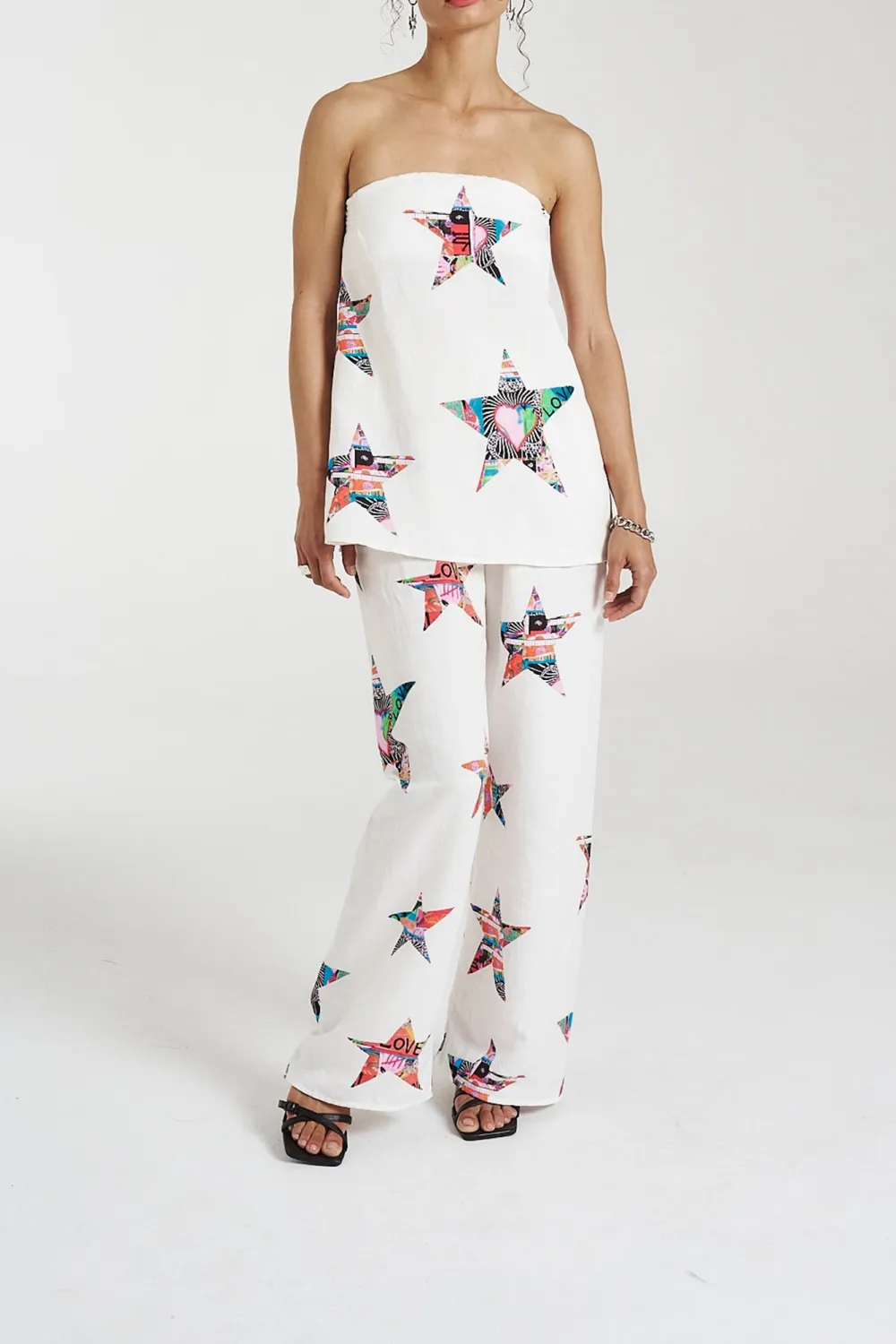 White Soft Minimalist Personality Star Straight  Pants