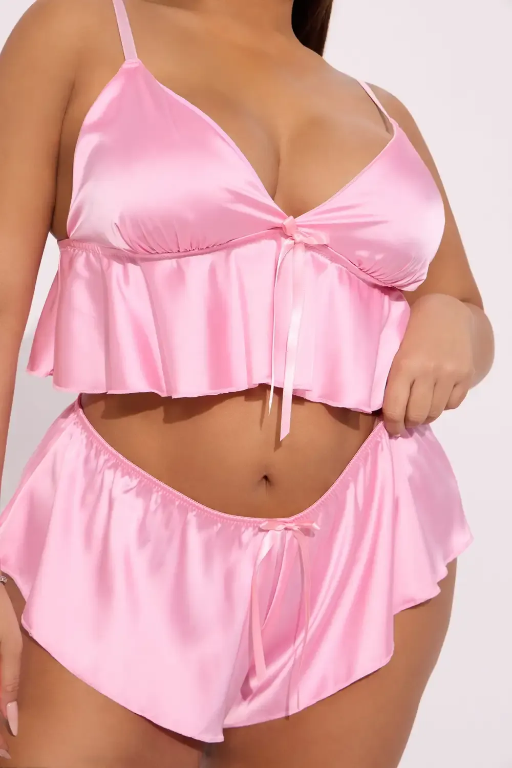 Lovely Romance Satin Cami Short 2 Piece Set - Pink