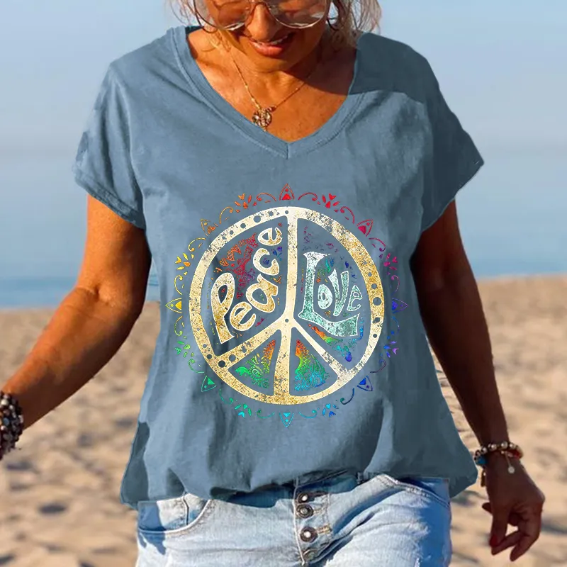 Ladies Peace Love Mandala Printed Graphic Tees