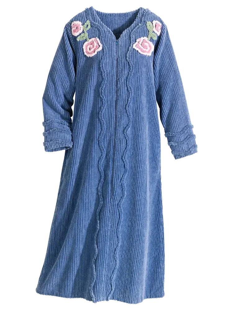 Women's Chenille Blossom 3/4 Zip-Front Robe