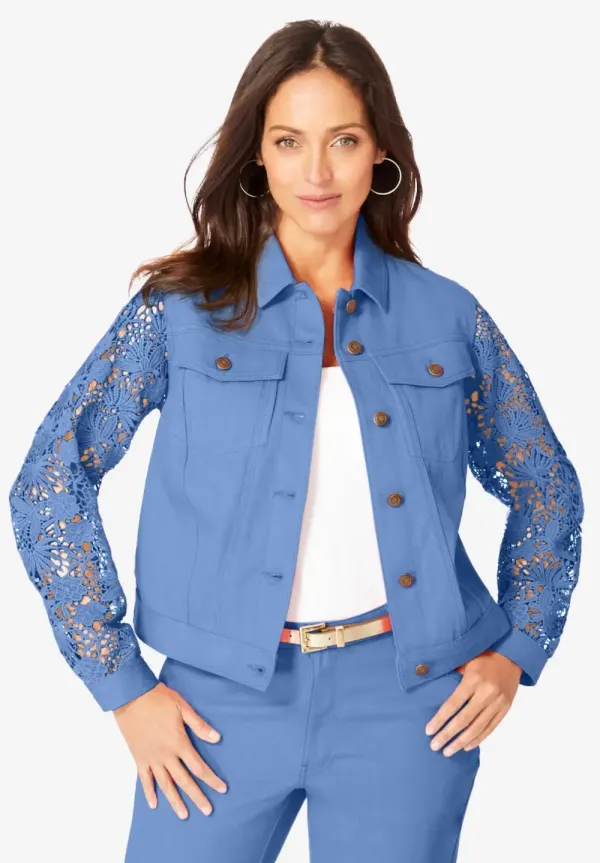 Lace Sleeve Denim Jacket