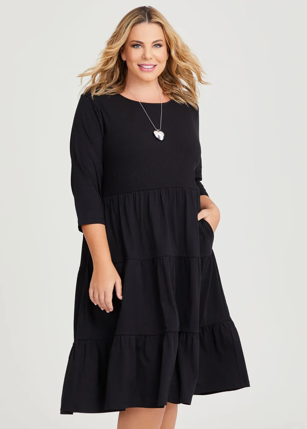 Cotton Rib Tiered Dress