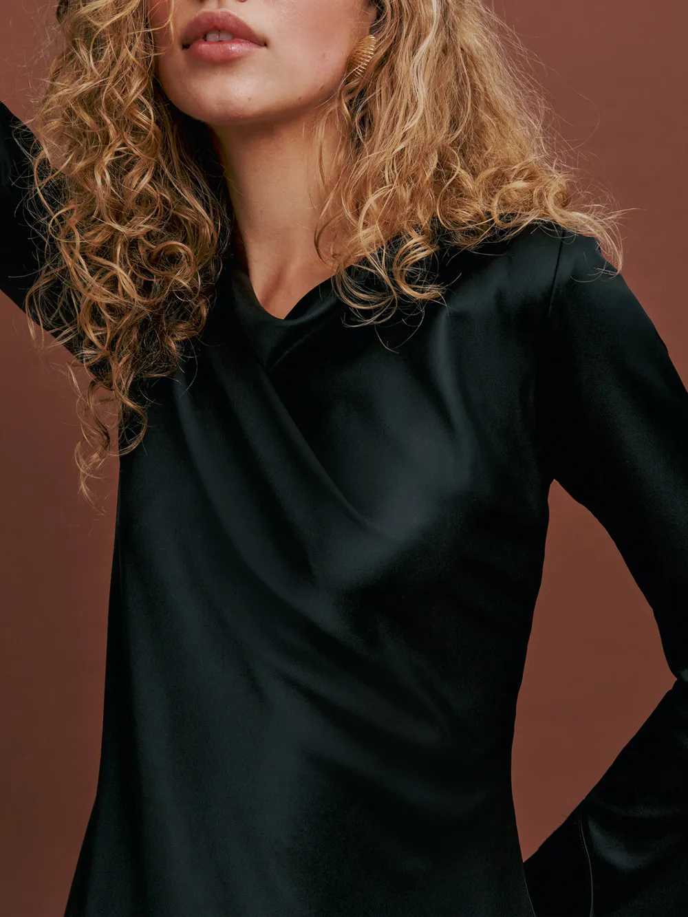Long Sleeve Satin Shift Mini Dress