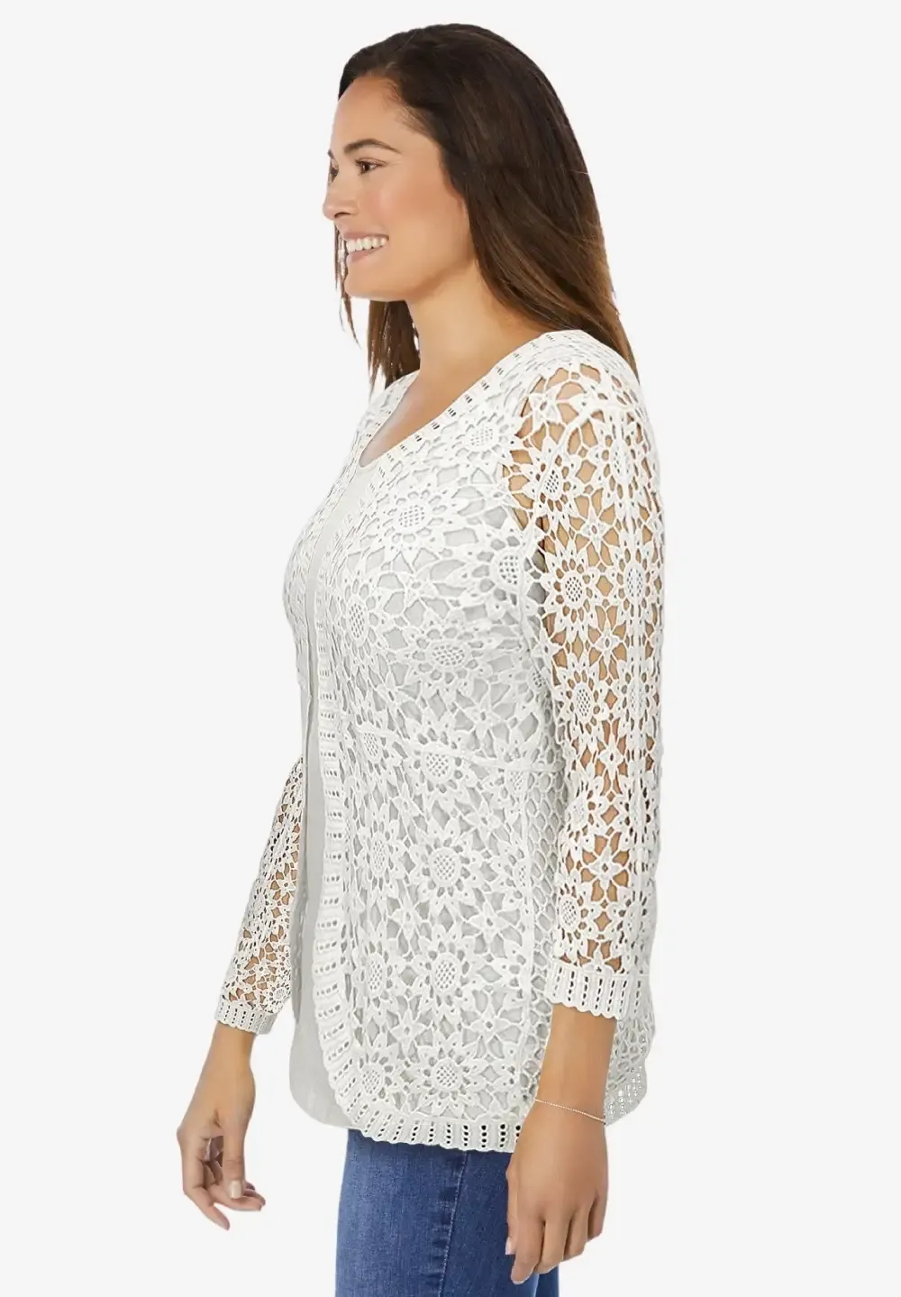 Curved Hem Pointelle Cardigan