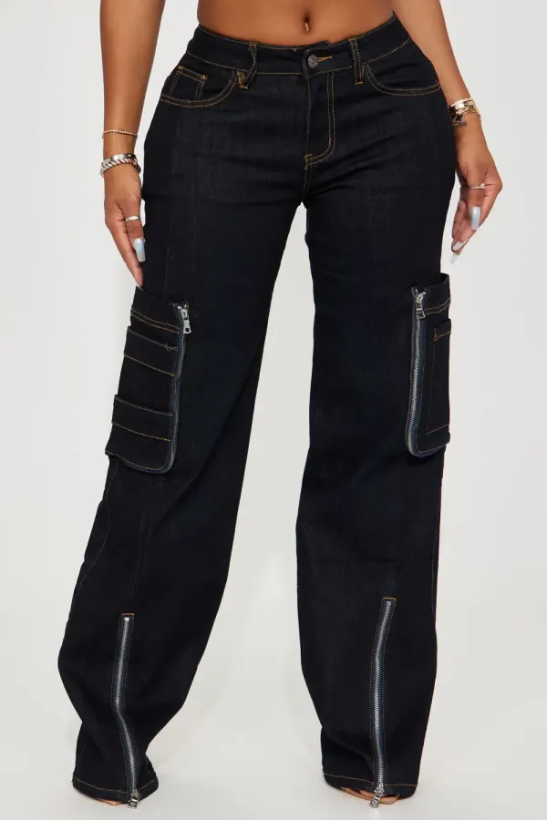 Change Of Plans Stretch Cargo Jean - Dark Wash