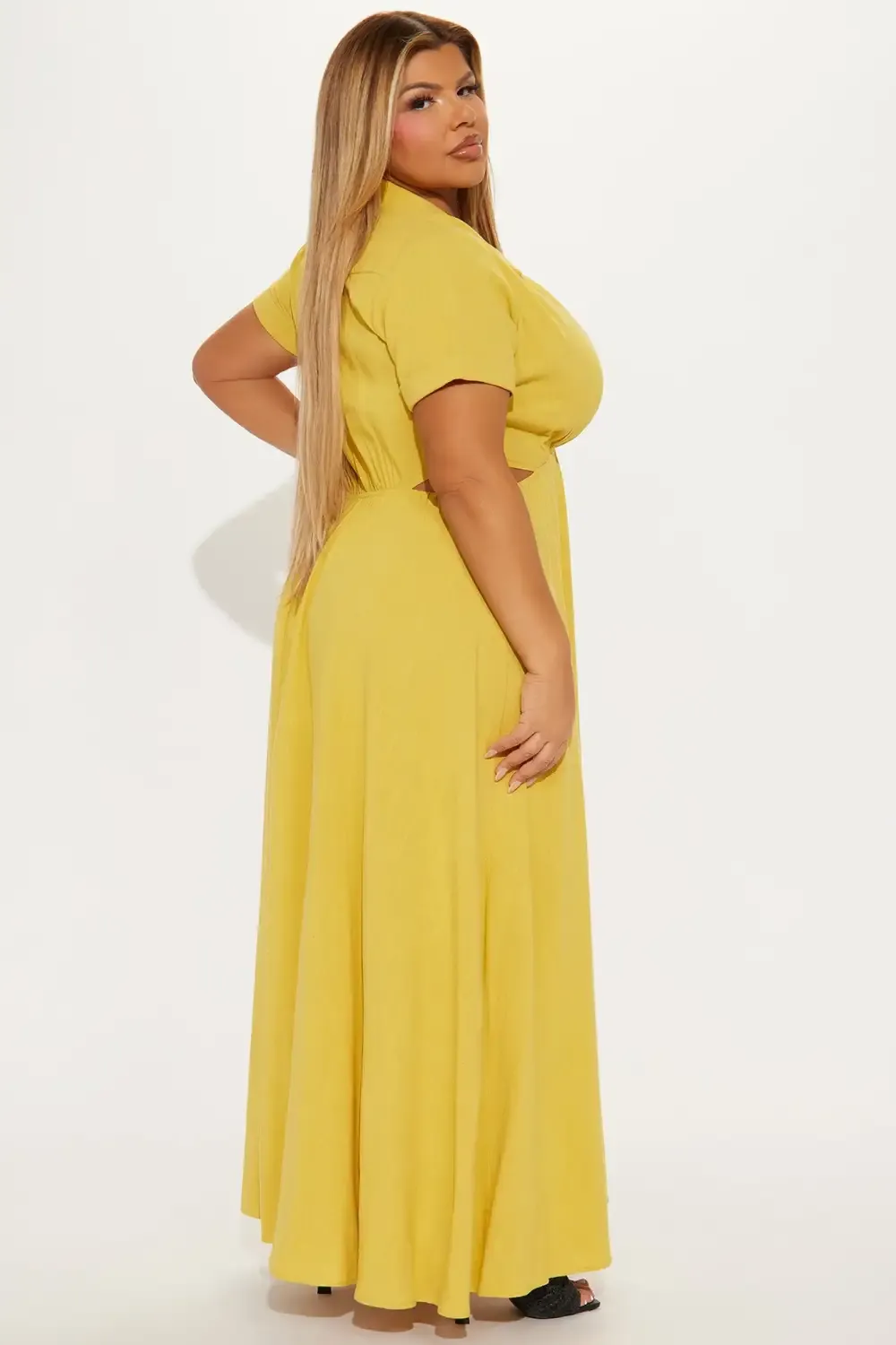Linen Maxi Shirt Dress - Mustard