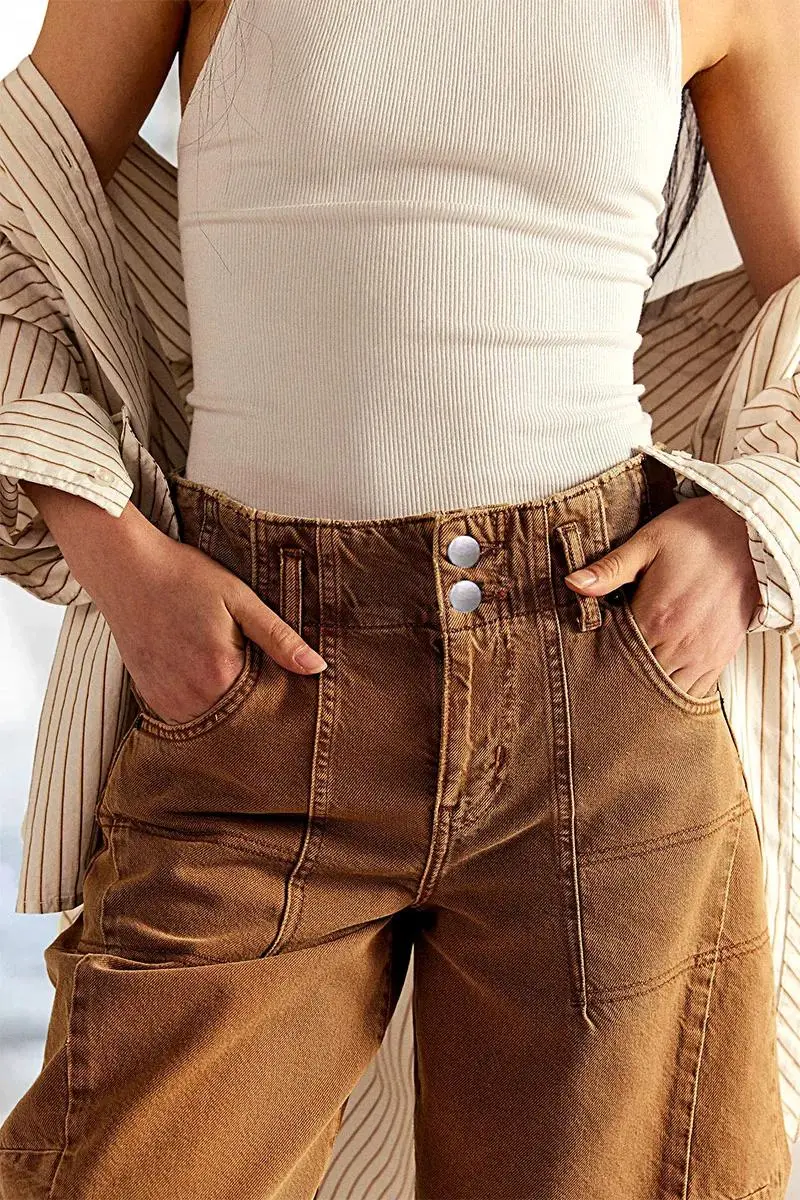 Double Button Stitch Detail Mid Waist Straight Leg Denim Bermuda Shorts