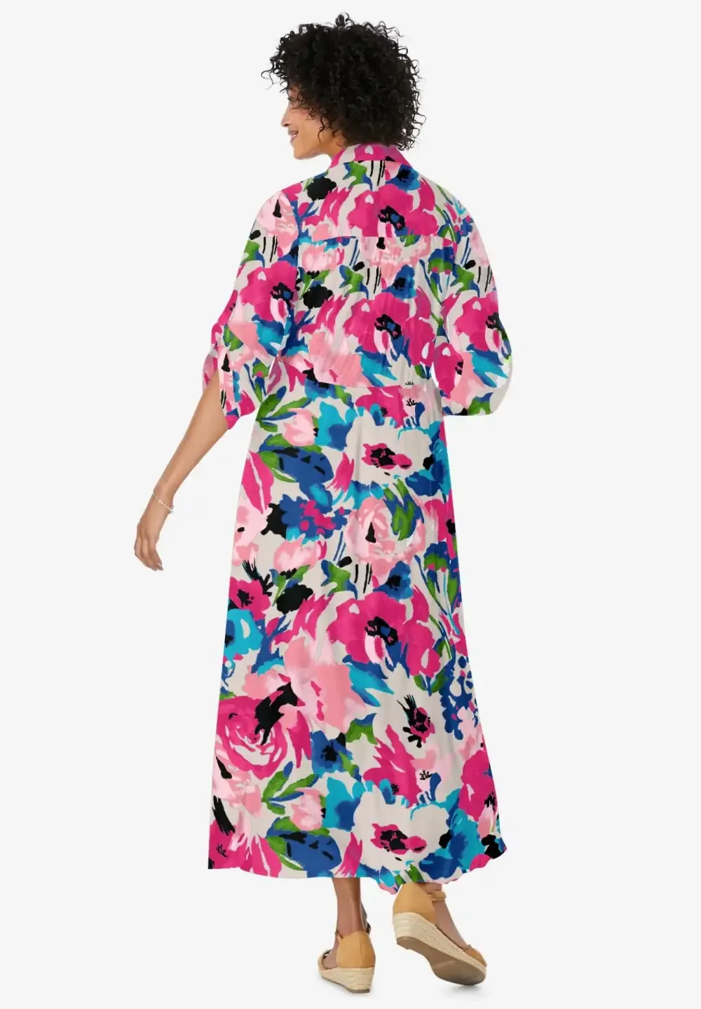 Roll-Tab Sleeve Crinkle Shirtdress
