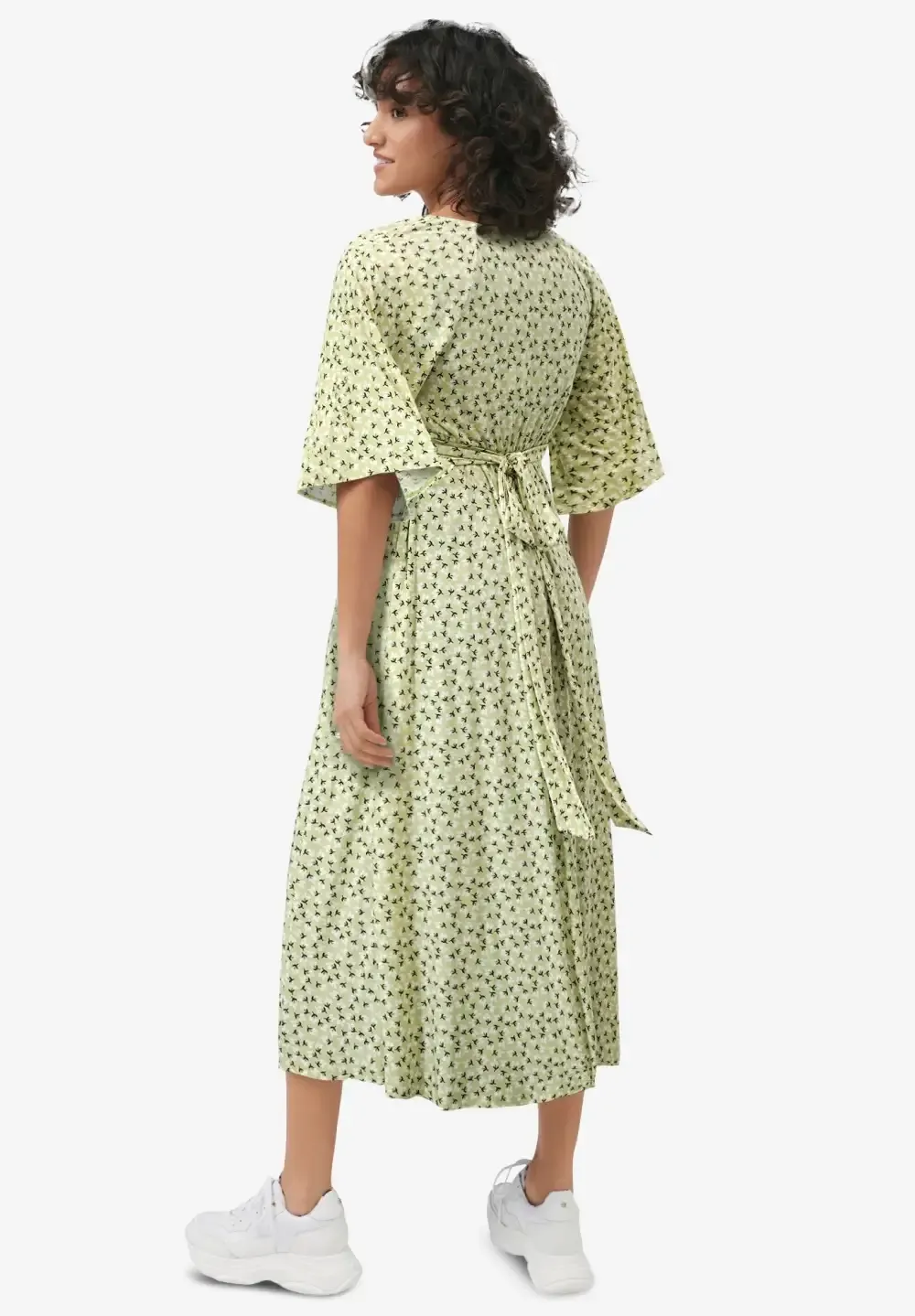 Knit Midi Dress With Surplice Neckline & Waist Tie
