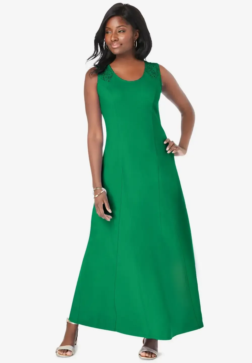 Stretch Cotton Crochet-Back Maxi Dress