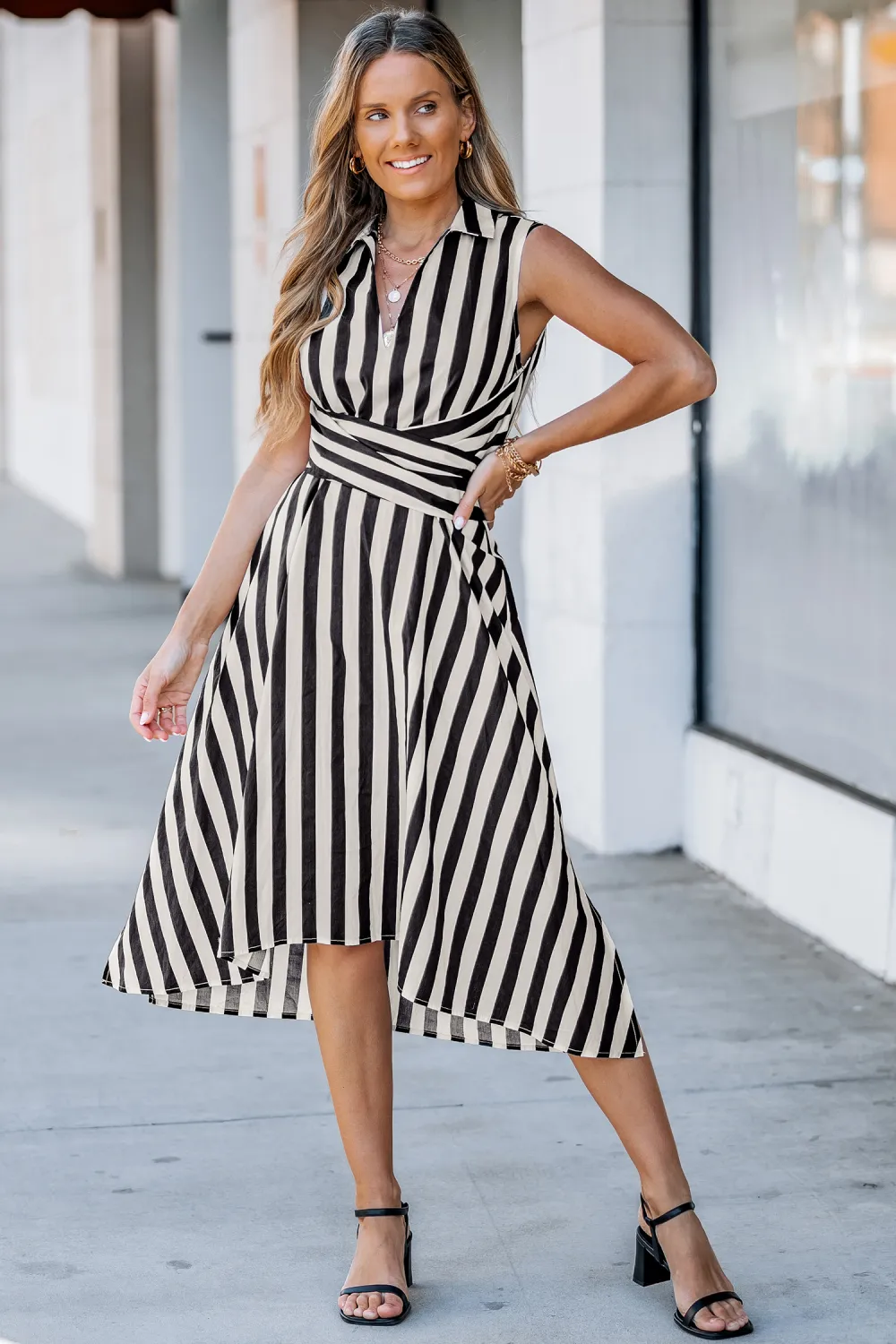 Clean Cut Striped Midi Dress