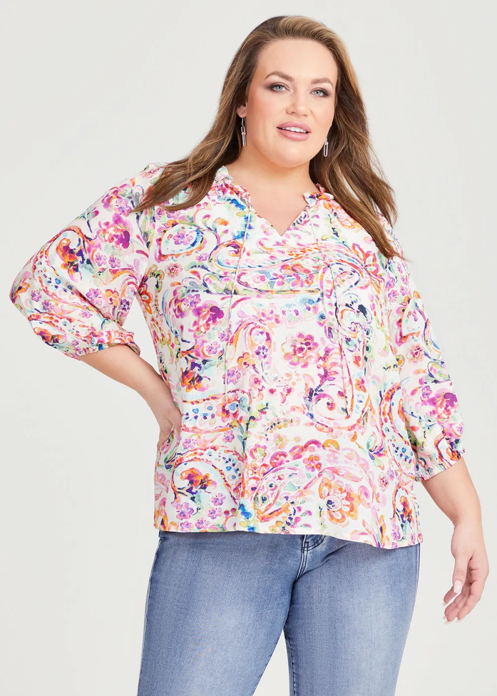 Natural Painterly Paisley Top
