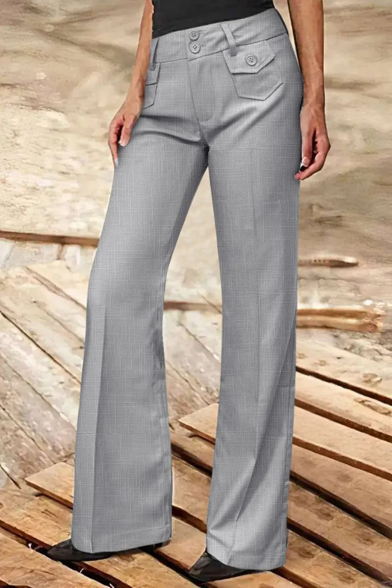 Solid Flap Pocket Button Up Mid Rise Straight Leg Pants