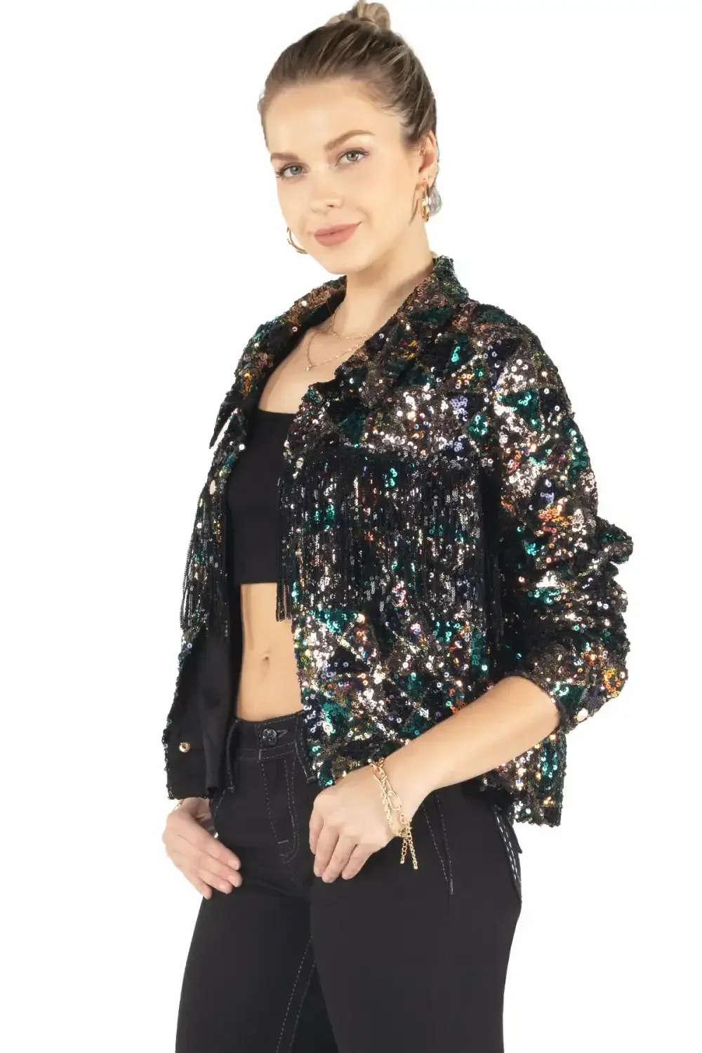 Geometric Sequin Fringe Jacket
