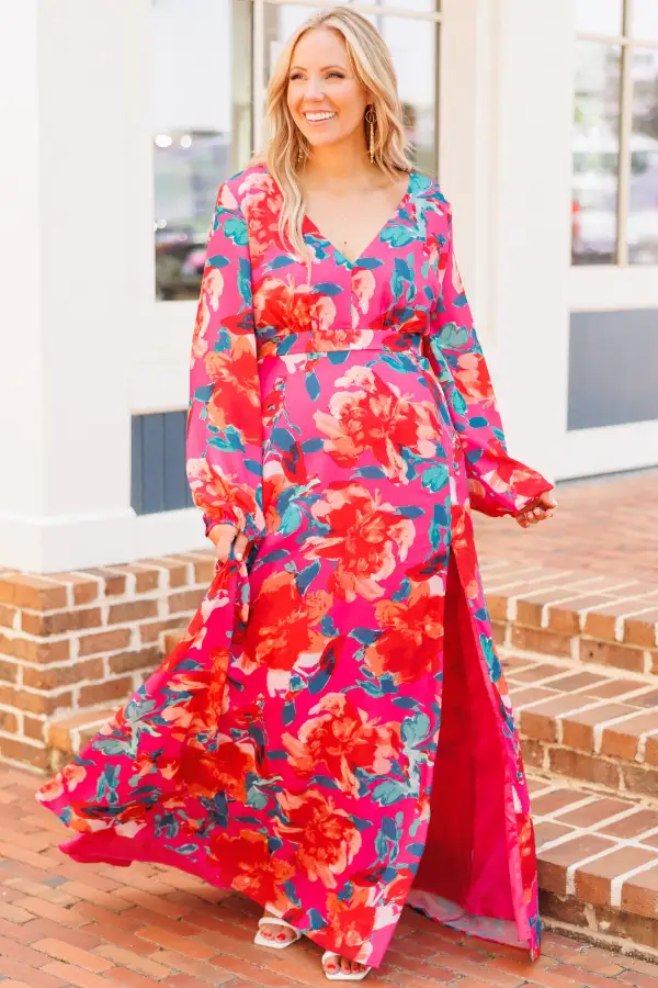 Way Too Complicated Maxi Dress, Fuchsia Multi