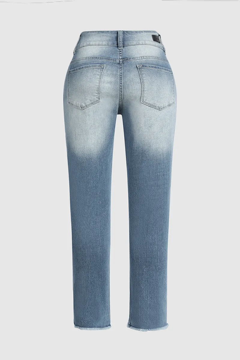 Cut Out Raw Hem Mid Rise Skinny Jeans