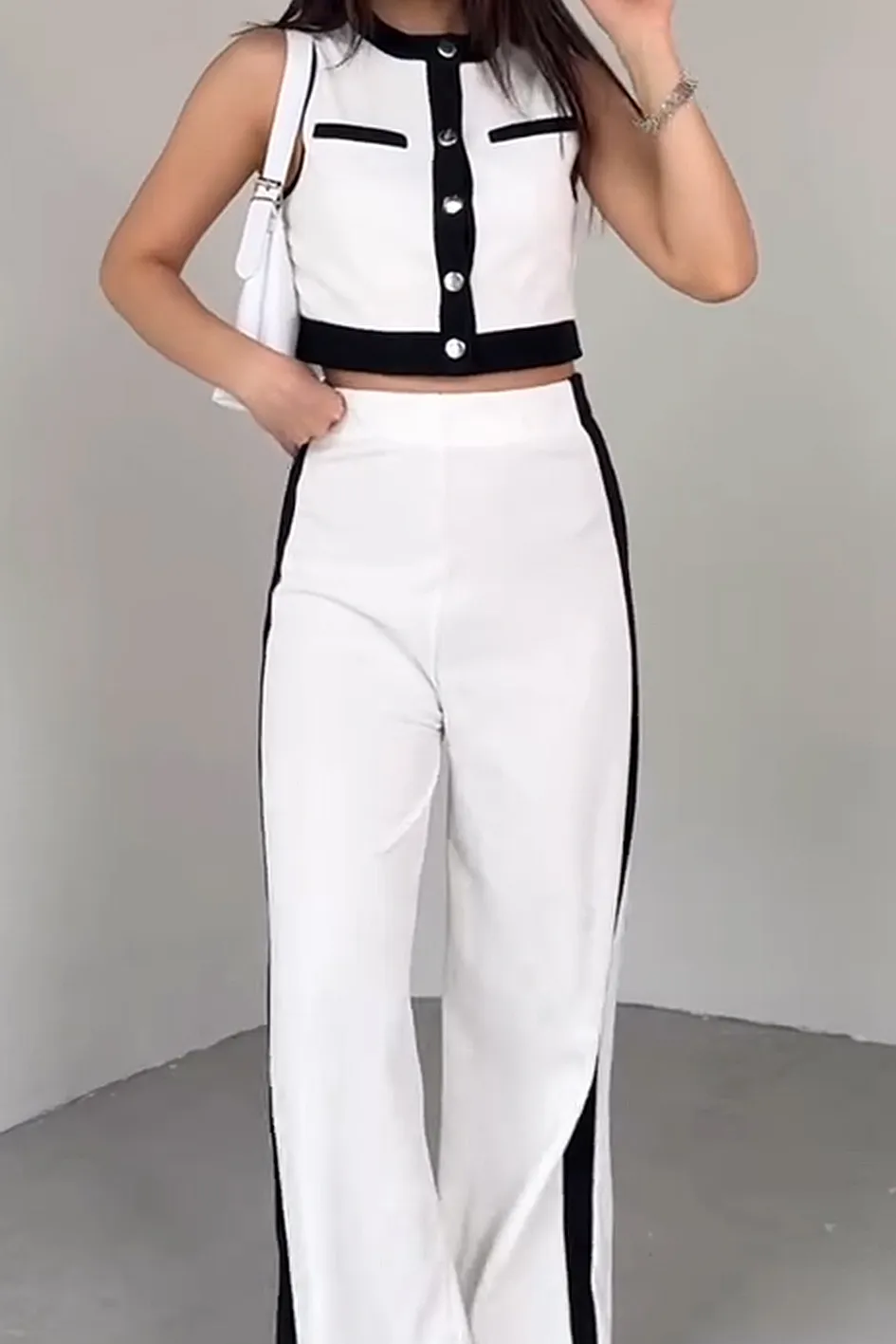 Women'S Contrasting Vest And Pants 2-Piece Set