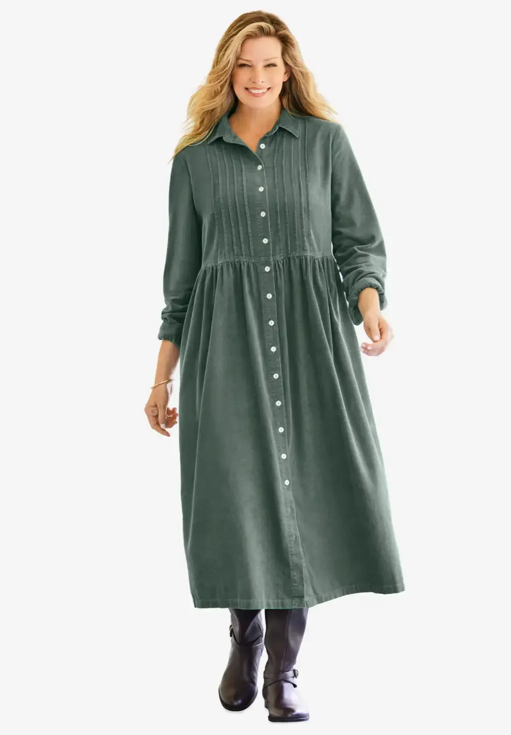 Button Front Corduroy Dress