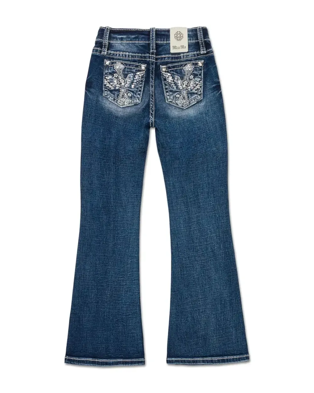 Girls Feather Cross Flower Flare Jeans