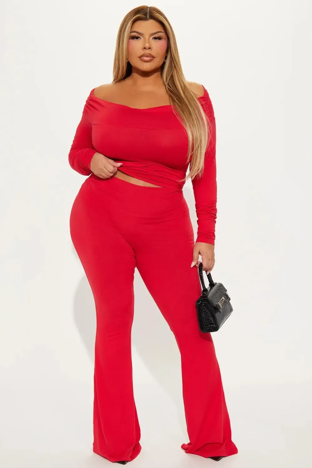 Shayna Off Shoulder Pant Set - Red