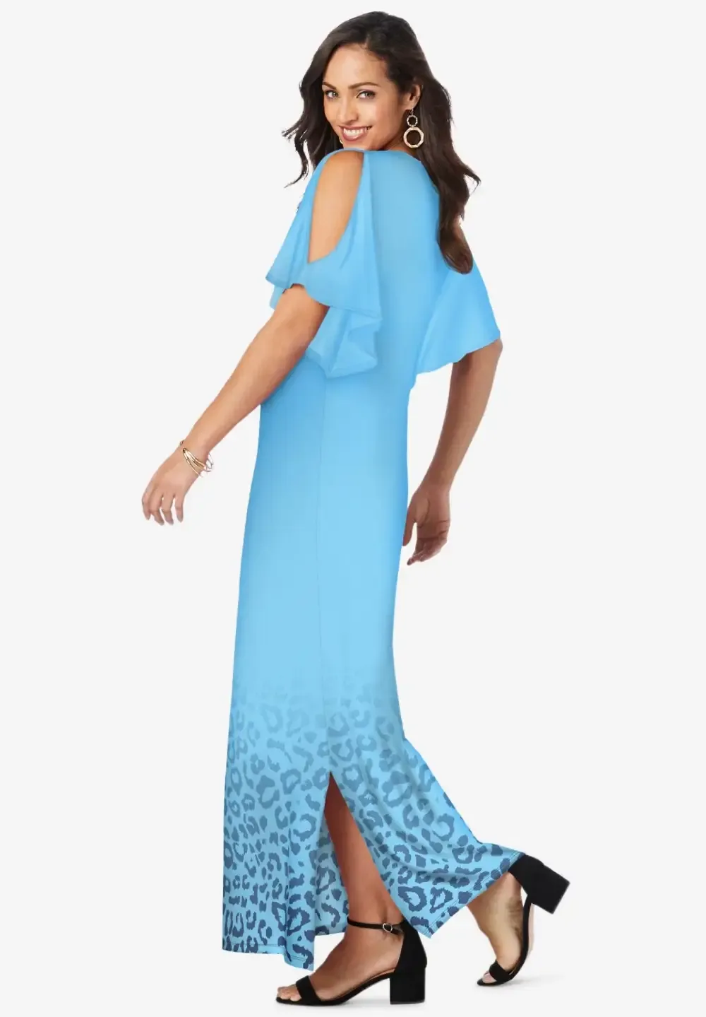 Stretch Knit Cold Shoulder Maxi Dress