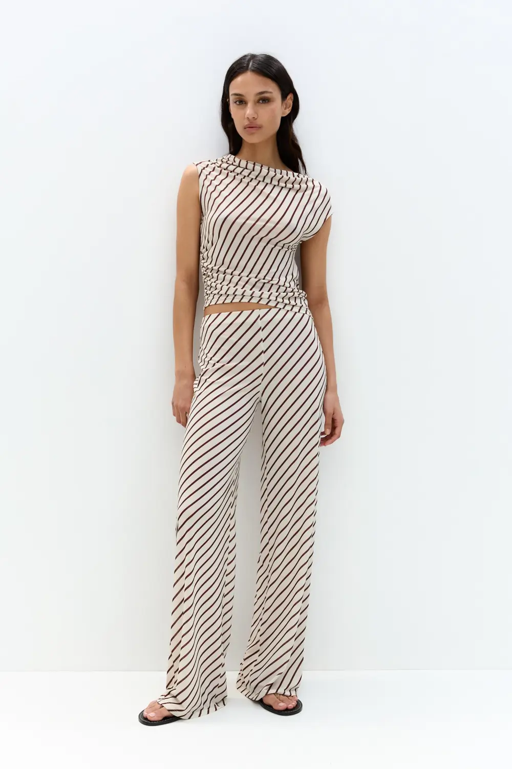 Striped top with pleats