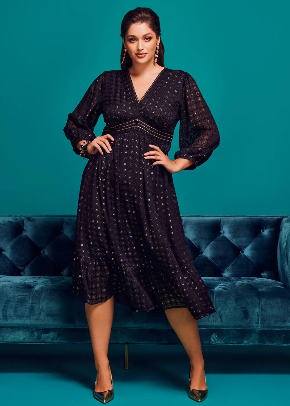 Catelyn Gold Jacquard Maxi Dress
