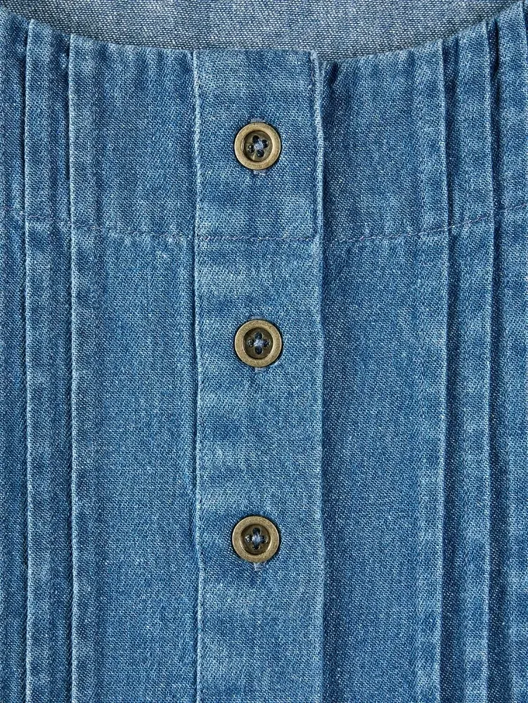 Embroidered Denim Pintuck Dress