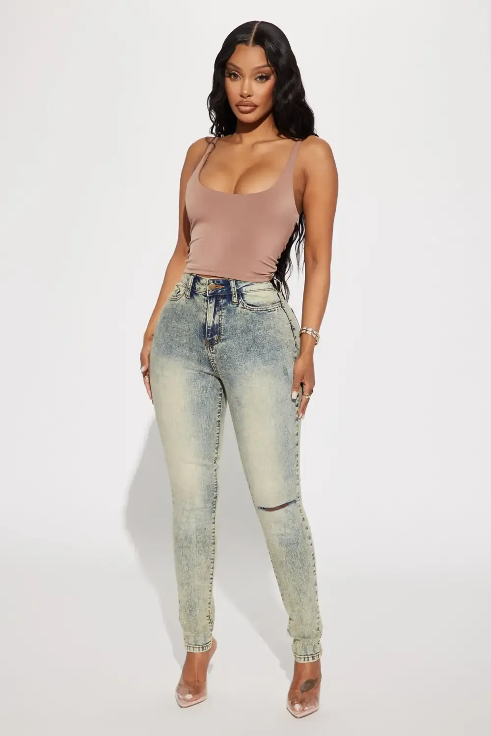 Don't Rush Tinted Stretch Skinny Jeans - Light Wash
