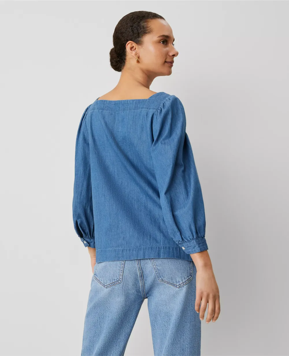 Chambray Puff Sleeve Blouse