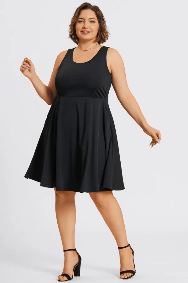 Square Neck Sleeveless Front Pocket Skater Midi Dress