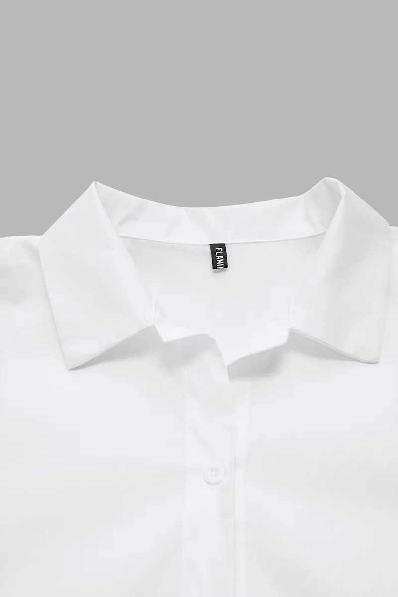 Solid Eyelet Embroidery Scallop Trim Bell Sleeve Shirt