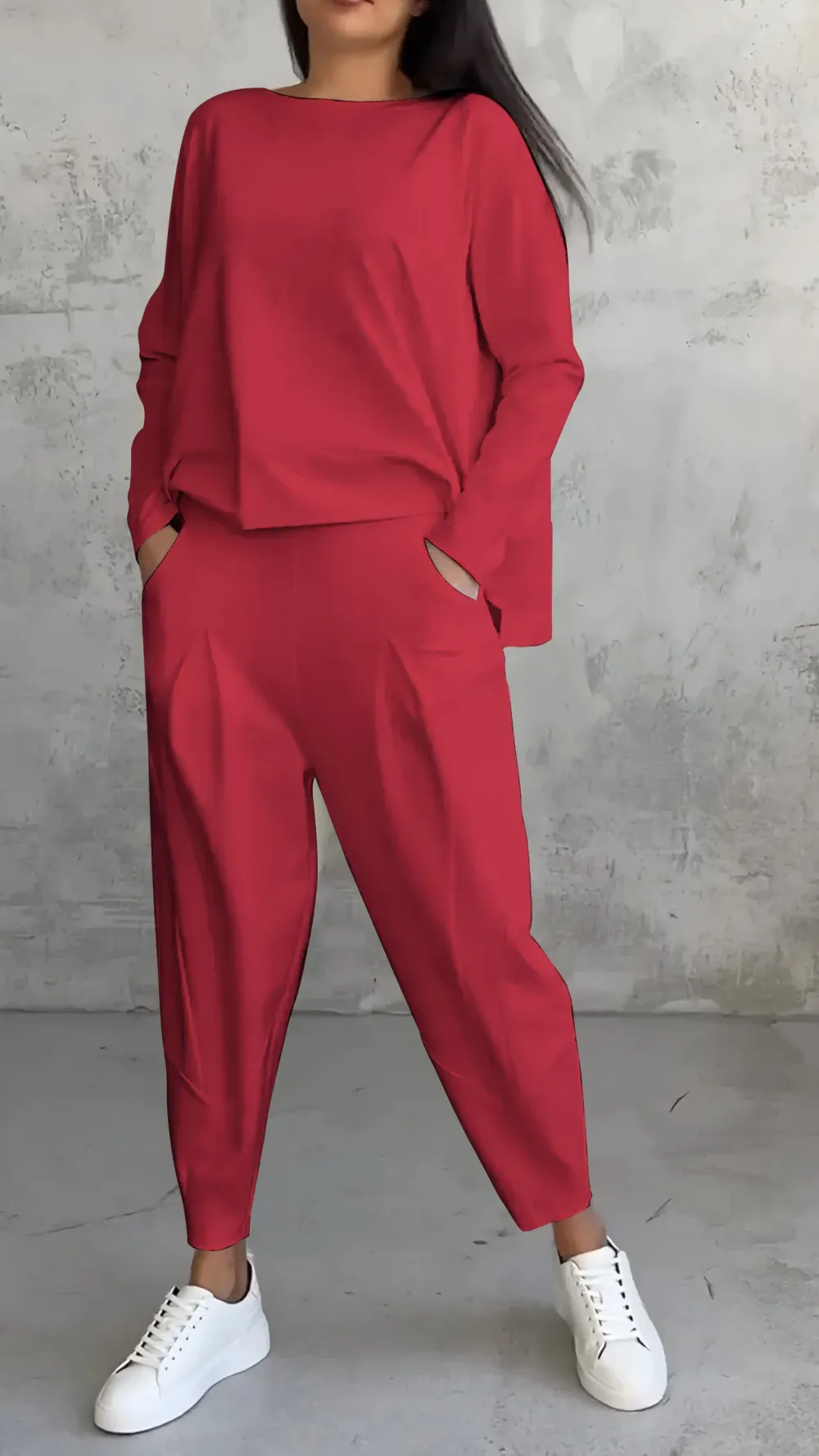 Women Chic Casual Round Neck Long Sleeve Two Piece Suit